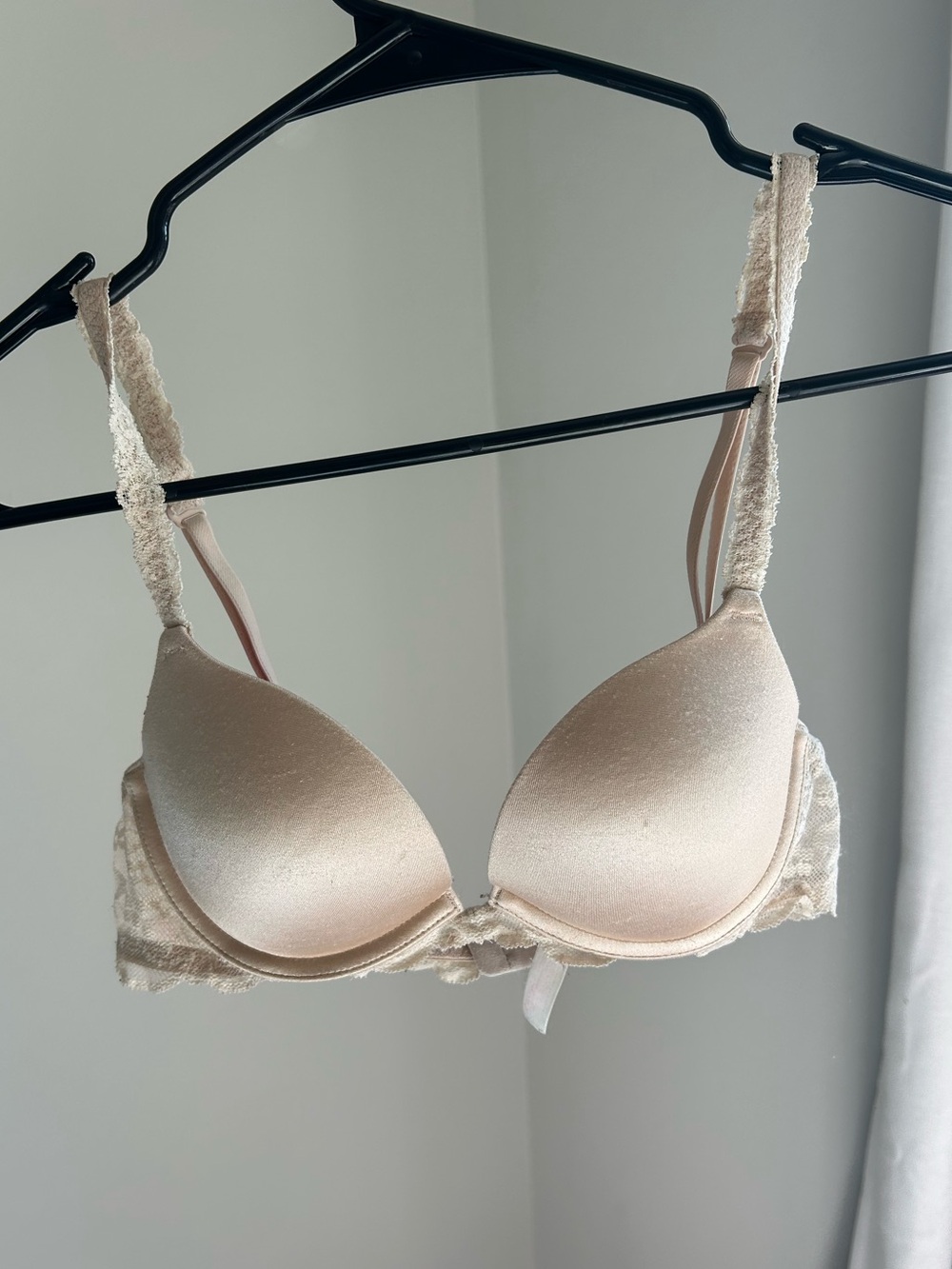 PINK Victoria's Secret Padded Bra with Lace Accent in Cream/Nude